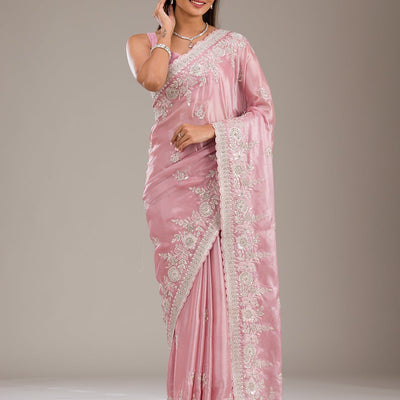 Pink Zariwork Tissue Saree