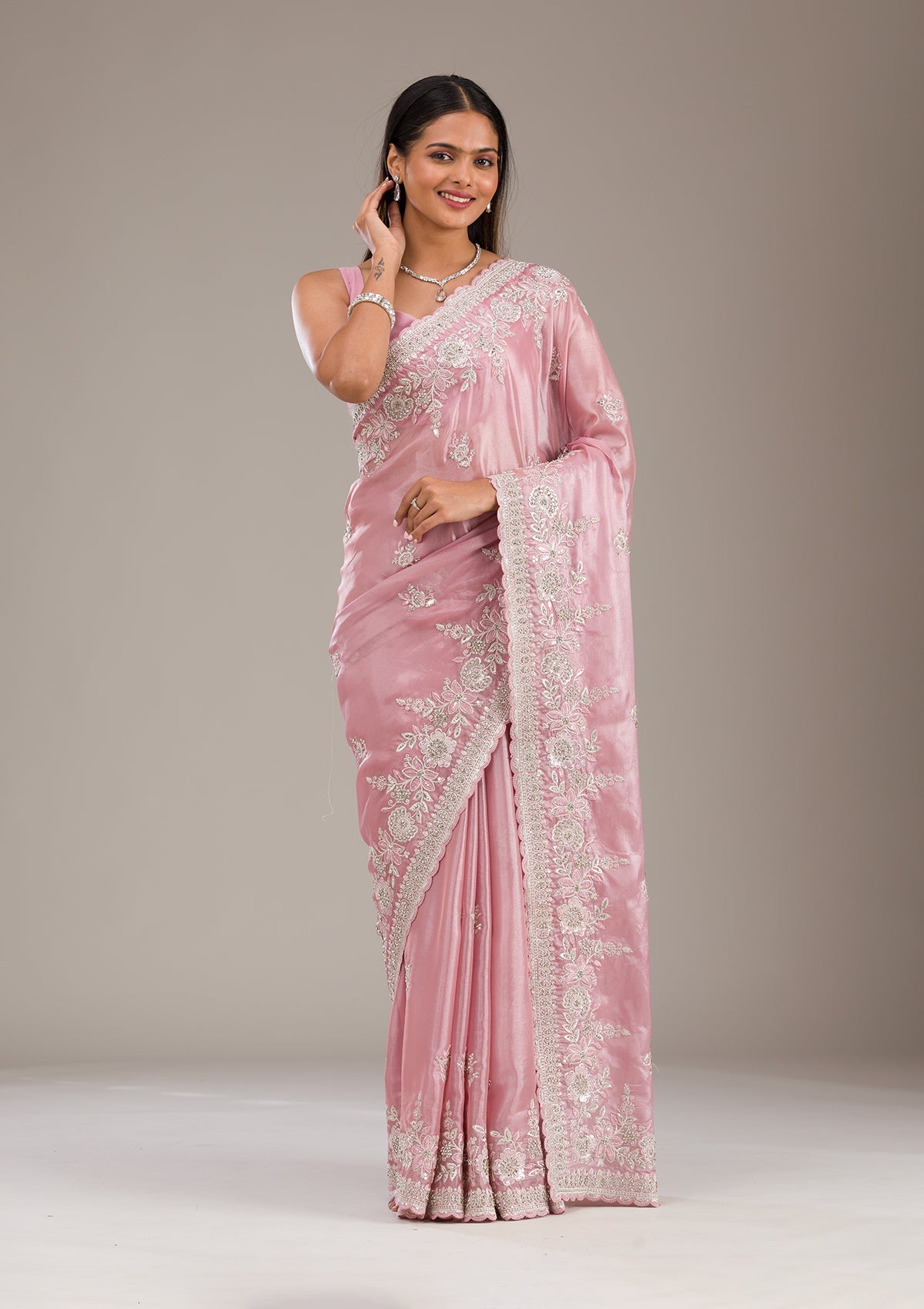 Pink Zariwork Tissue Saree