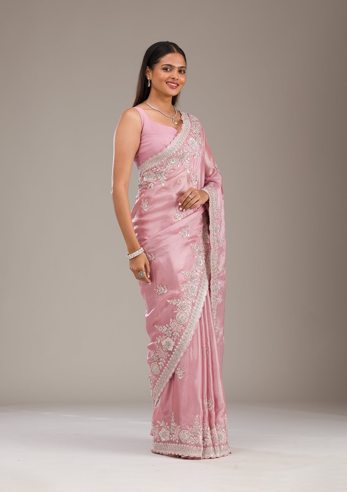 Pink Zariwork Tissue Saree