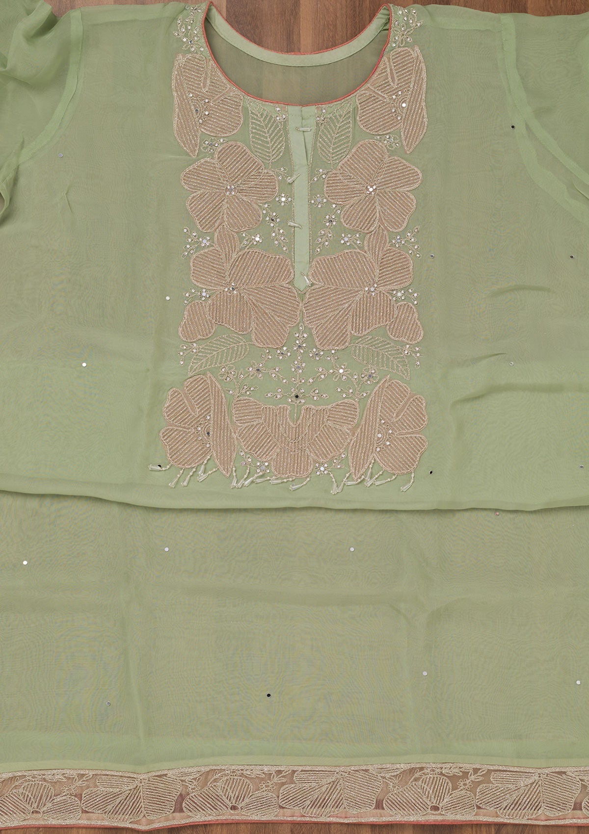 Pista Green Threadwork Georgette Unstitched Salwar Suit