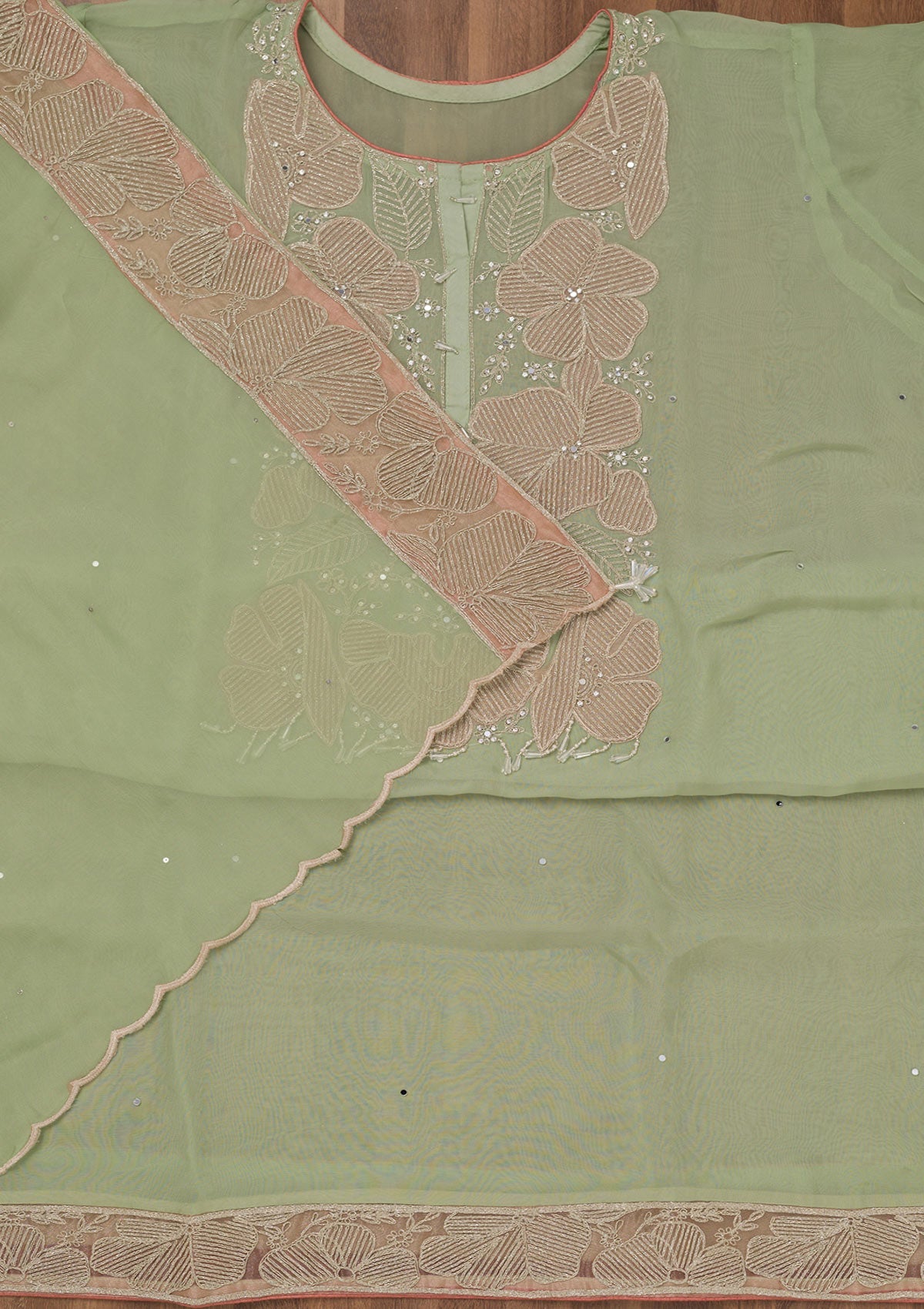 Pista Green Threadwork Georgette Unstitched Salwar Suit