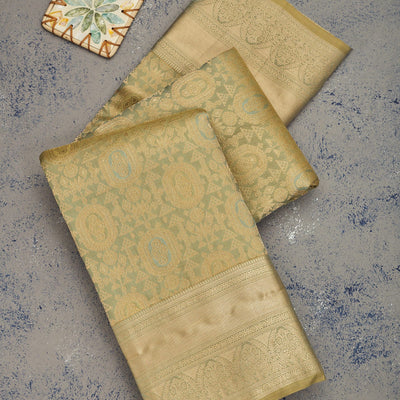 Pista Green Zariwork Pure Silk Saree