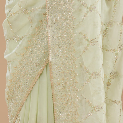 Pista Green Gotapatti Tissue Saree