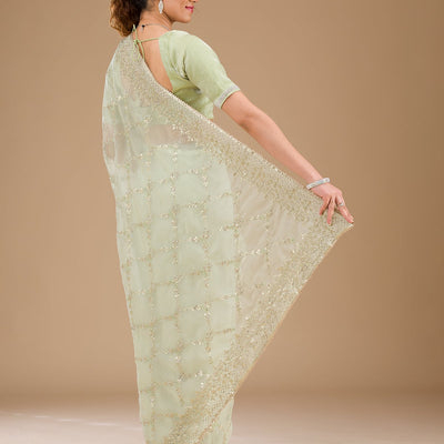 Pista Green Gotapatti Tissue Saree