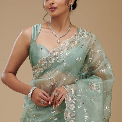 Pista Green Gotapatti Tissue Saree