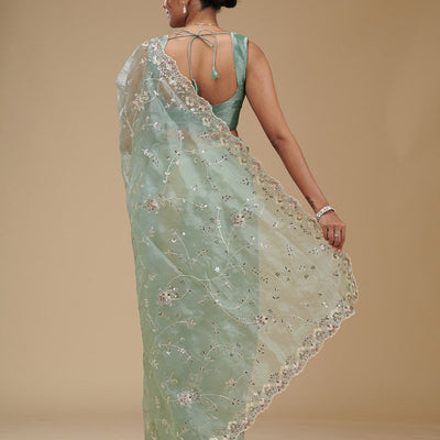 Pista Green Gotapatti Tissue Saree