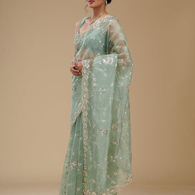 Pista Green Gotapatti Tissue Saree