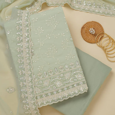 Pista Green Sequins Georgette Unstitched Salwar Suit
