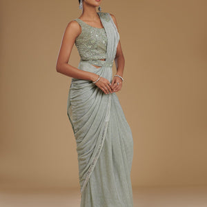 Pista Green Stonework Chiffon Readymade Saree