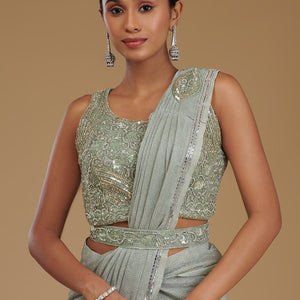 Pista Green Stonework Chiffon Readymade Saree