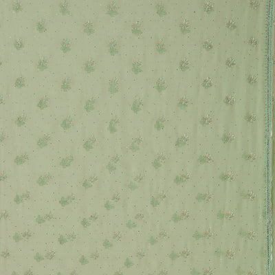 Pista Green Threadwork Chiffon Saree