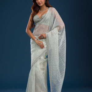 Pista Green Stonework Tissue Saree