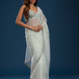 Pista Green Stonework Tissue Saree