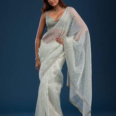 Pista Green Stonework Tissue Saree