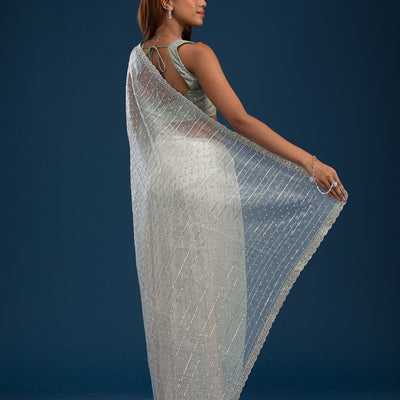 Pista Green Stonework Tissue Saree