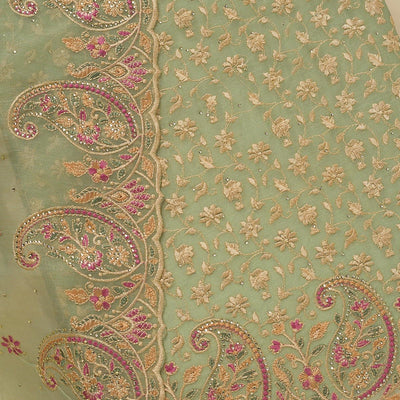 Pista Green Threadwork Organza Unstitched Salwar Suit