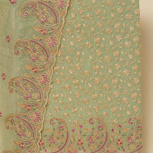 Pista Green Threadwork Organza Unstitched Salwar Suit