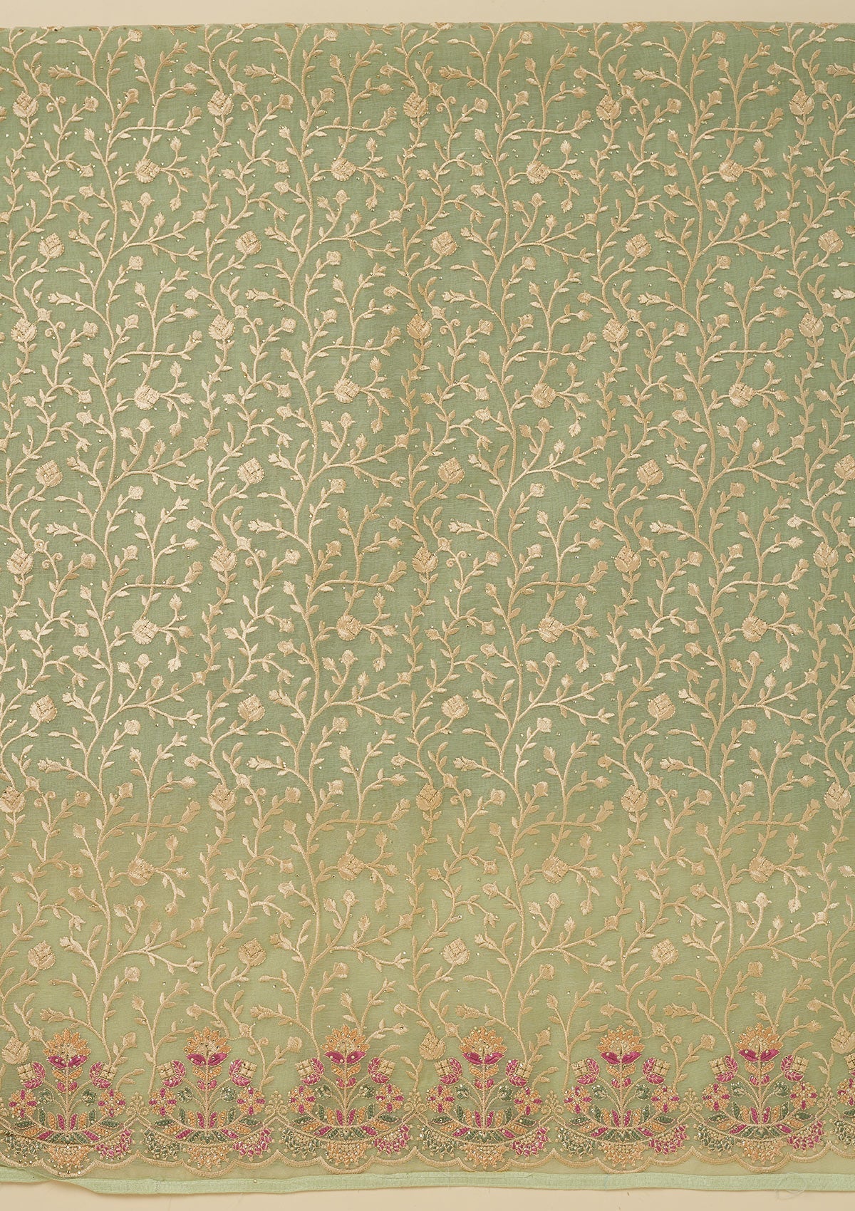 Pista Green Threadwork Organza Unstitched Salwar Suit