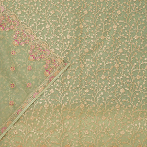 Pista Green Threadwork Organza Unstitched Salwar Suit