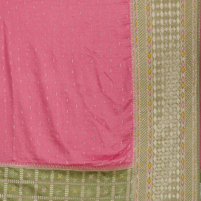 Pista Green Threadwork Soft Silk Saree