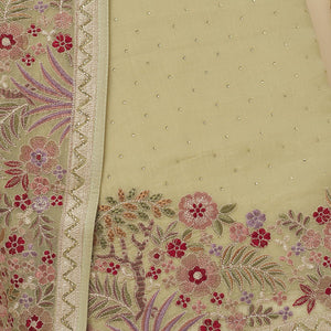 Pista Green Threadwork Tissue Unstitched Salwar Suit