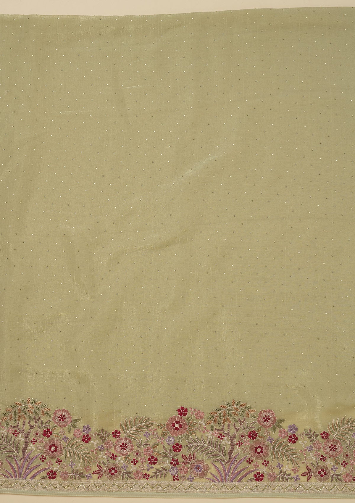 Pista Green Threadwork Tissue Unstitched Salwar Suit