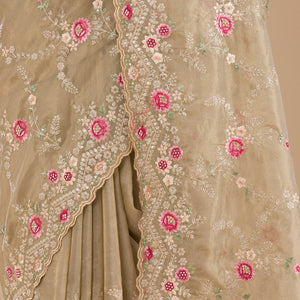 Pista Green Threadwork Tissue Saree