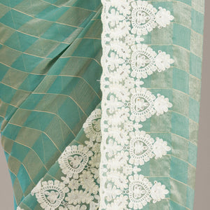 Pista Green Threadwork Tissue Saree