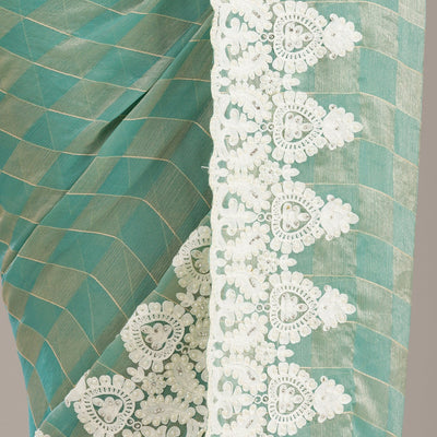 Pista Green Threadwork Tissue Saree