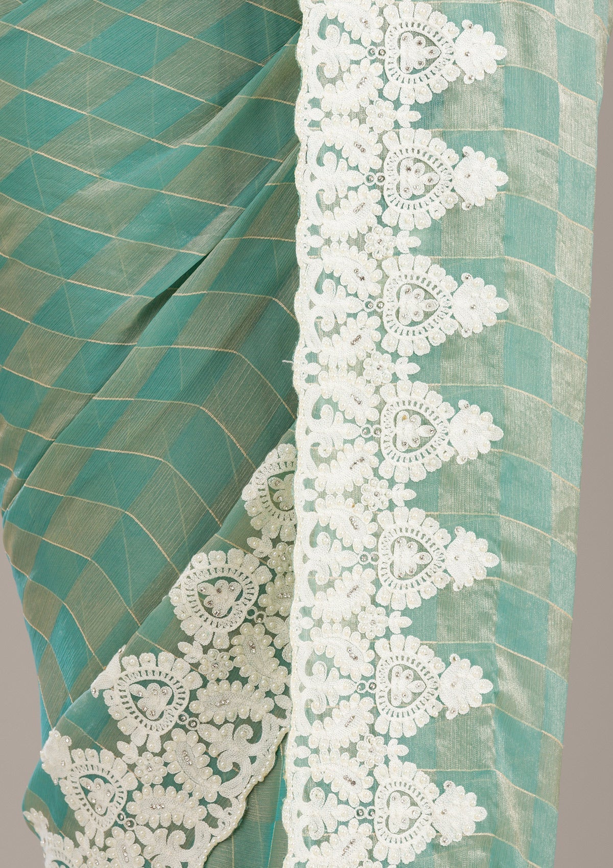 Pista Green Threadwork Tissue Saree