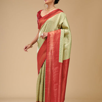 Pista Green Zariwork Art Silk Saree