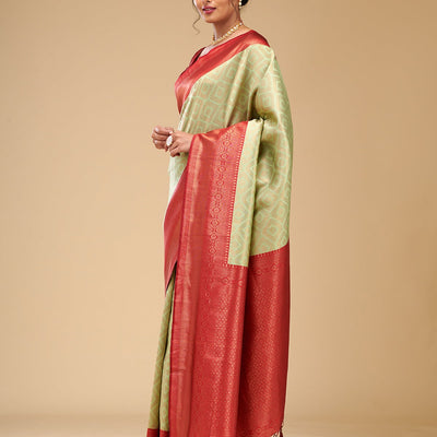 Pista Green Zariwork Art Silk Saree