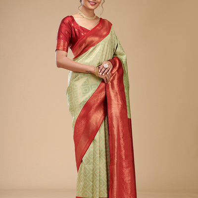 Pista Green Zariwork Art Silk Saree