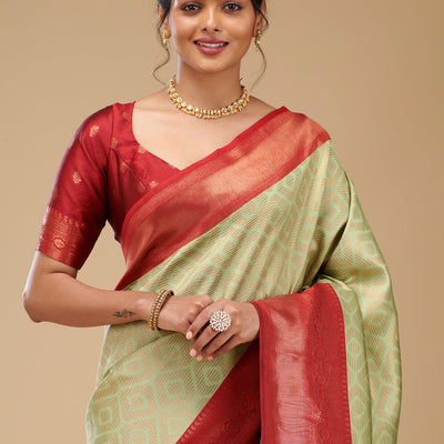 Pista Green Zariwork Art Silk Saree