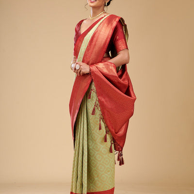 Pista Green Zariwork Art Silk Saree
