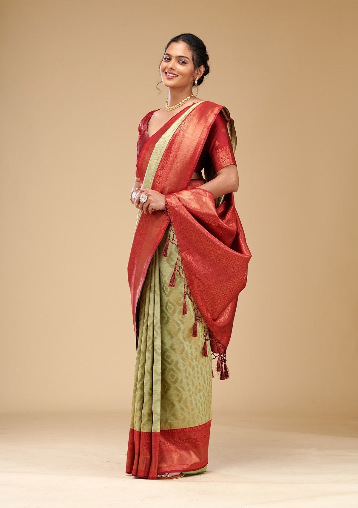 Pista Green Zariwork Art Silk Saree