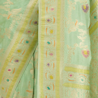 Pista Green Zariwork Banarasi Silk Saree