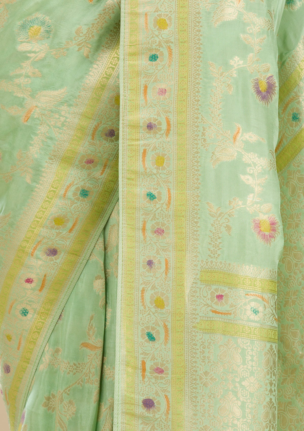 Pista Green Zariwork Banarasi Silk Saree