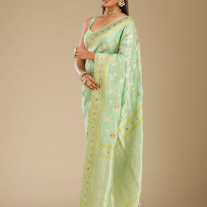 Pista Green Zariwork Banarasi Silk Saree