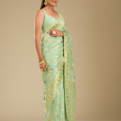 Pista Green Zariwork Banarasi Silk Saree