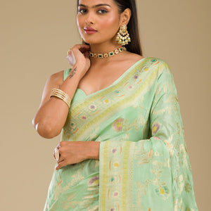 Pista Green Zariwork Banarasi Silk Saree