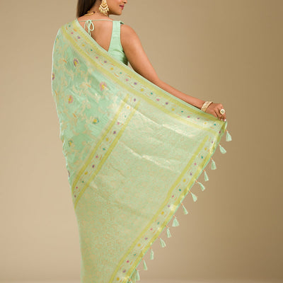 Pista Green Zariwork Banarasi Silk Saree