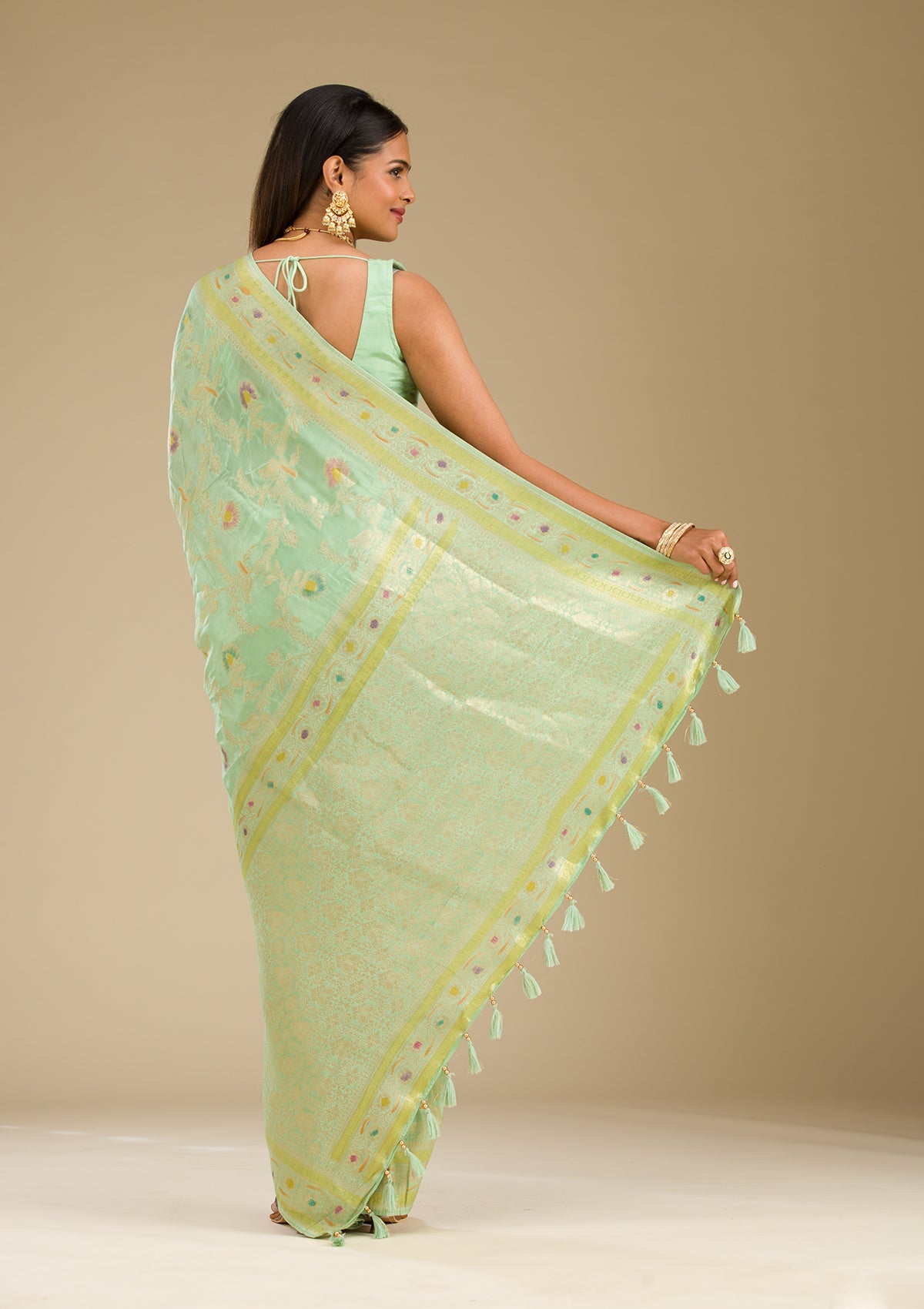 Pista Green Zariwork Banarasi Silk Saree