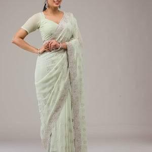 Pista Green Zariwork Chiffon Saree