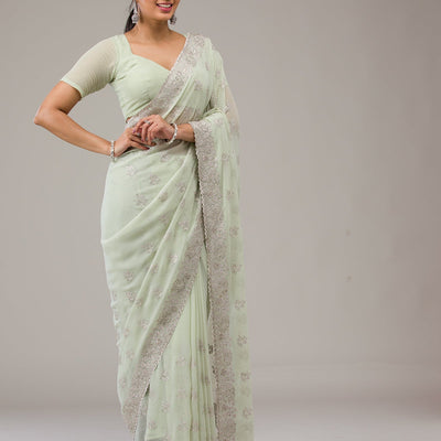 Pista Green Zariwork Chiffon Saree