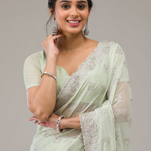 Pista Green Zariwork Chiffon Saree
