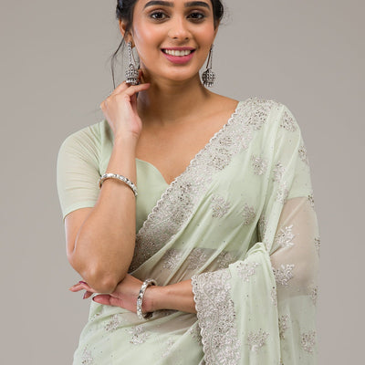Pista Green Zariwork Chiffon Saree