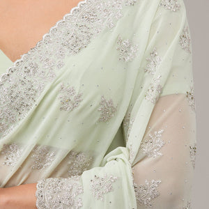 Pista Green Zariwork Chiffon Saree