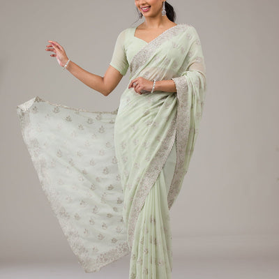 Pista Green Zariwork Chiffon Saree