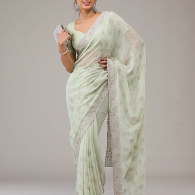 Pista Green Zariwork Chiffon Saree